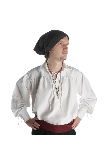 Schnuerhemd mit weitem Kragen in schwarz und weiss