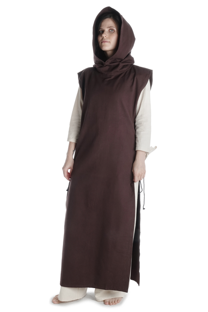Mittelalter Überwurf Skapulier mit Kapuze seitlich zu schnüren 133cm schwarz, natur-beige