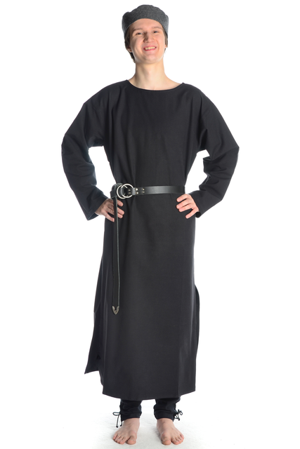 Mittelalter Tunika Rundkragen lang natur-beige und schwarz