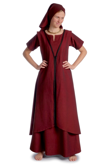 Mittelalter Überkleid vorn zum Schnüren in grün, blau und rot