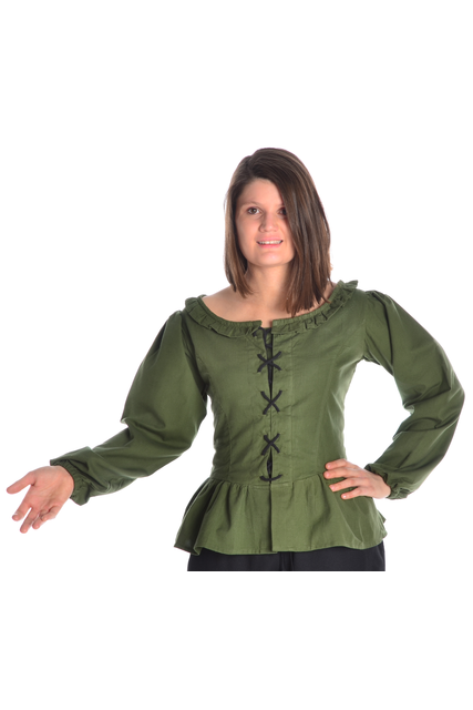Mittelalterliche Bluse aus reiner Baumwolle zum Schnüren in schwarz und weiss