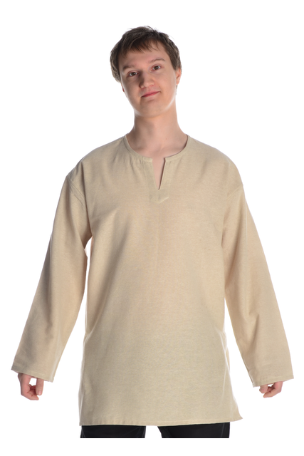 mittelalterliche tunika kurz mit schlitzkragen in natur-beige, blau und schwarz