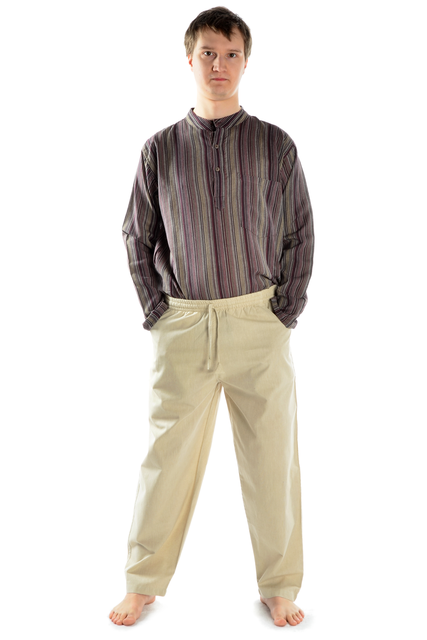 Leichte Baumwollhose in natur-beige und schwarz