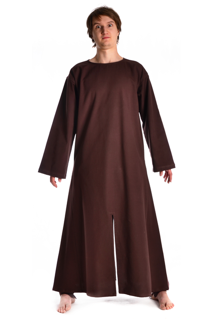 Mittelalter Tunika Rundkragen lang natur-beige und schwarz