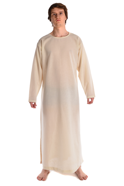 Mittelalter Tunika Rundkragen lang natur-beige und schwarz