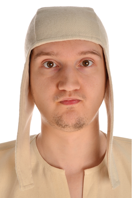 Mittelalter Haube Karamphi in Beige Frontansicht 2