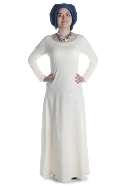 Mittelalter Kleid Schoete in Hanffarben Frontansicht