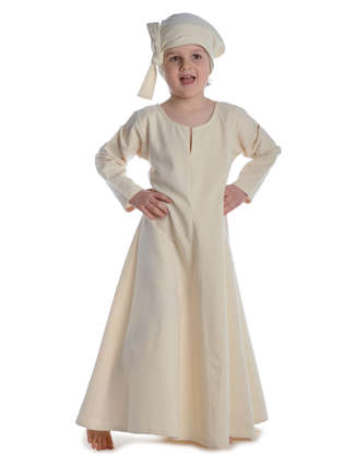 Mittelalter Kinderkleid Geirdriful in Beige Frontansicht