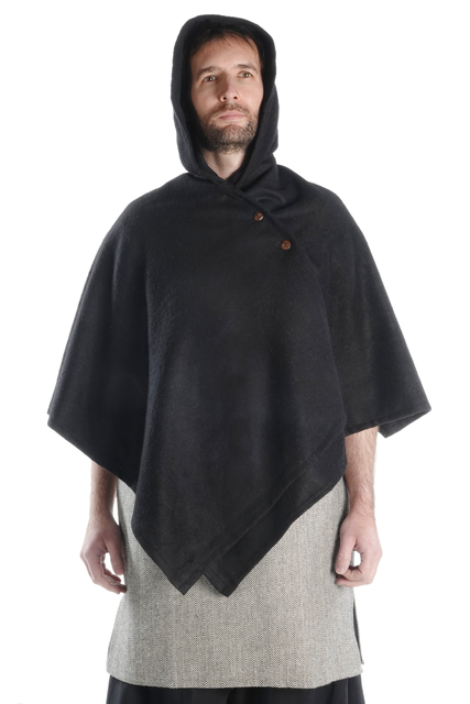 Mittelalter Cape Madius in Schwarz Frontansicht