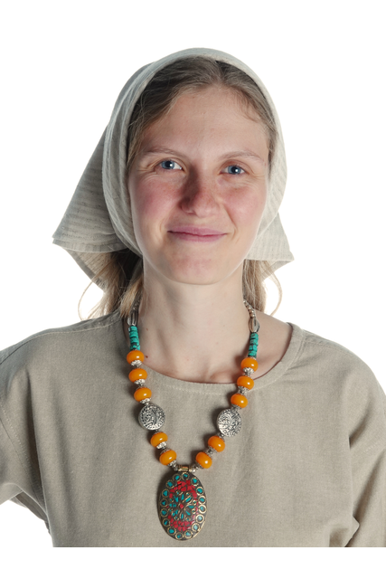 Mittelalter Kopftuch Agnese in Beige Frontansicht