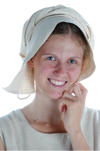 Mittelalter Haube Simona aus Baumwolle-Leinen(60-40) in Beige Frontansicht