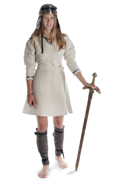 Mittelalter Kleid Isabetta in Beige Frontansicht