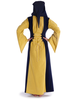 Mittelalter Kleid Liebgart in Gelb-Blau Rückansicht