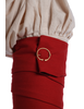 Mittelalter Wadenwickel Balder Set mit Fibeln in Feuerrot Detailansicht