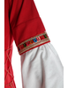 Mittelalter Kleid Saelde mit Bordüre in Feuerrot Detailansicht 2