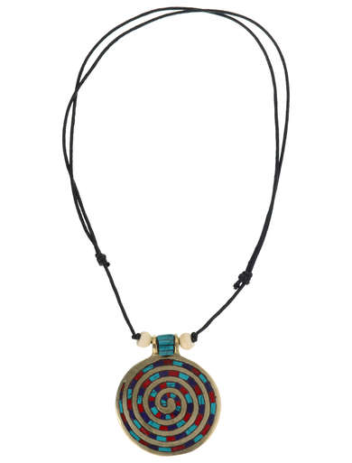 Wikinger Halskette Sunna mit Spirale (6 cm) in Bunt Frontansicht