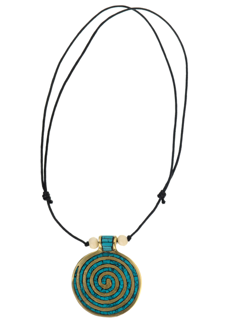 Wikinger Halskette Sunna mit Spirale (6 cm) in Türkis Frontansicht
