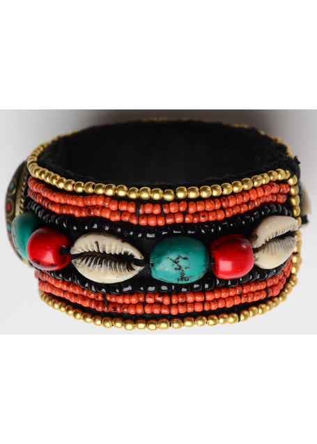 Mittelalter Armreif Meliora aus Glasperlen in Türkis-Rot Frontansicht 2