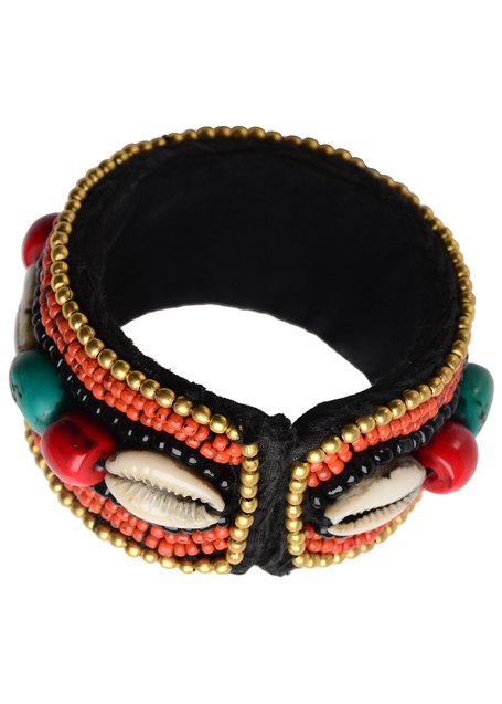 Mittelalter Armreif Meliora aus Glasperlen in Türkis-Rot Frontansicht 3