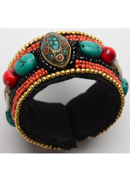 Mittelalter Armreif Meliora aus Glasperlen in Türkis-Rot Frontansicht 4