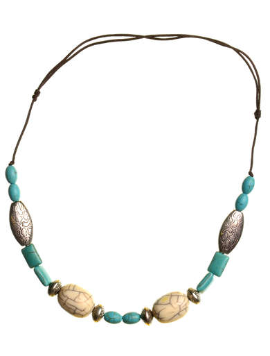 Mittelalter Halskette Frigg aus Weißmetall-Resin in TÃ¼rkis Frontansicht