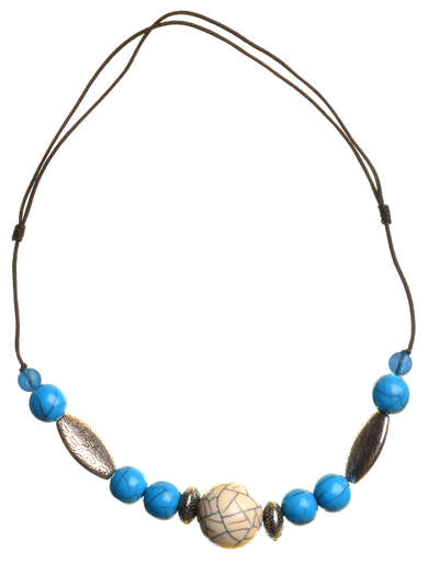 Mittelalter Halskette Gefjon aus Weißmetall-Resin in Blau Frontansicht