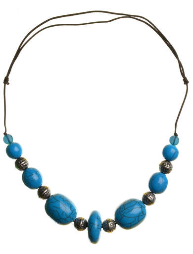 Mittelalter Halskette Gna aus Weißmetall-Resin in Blau Frontansicht