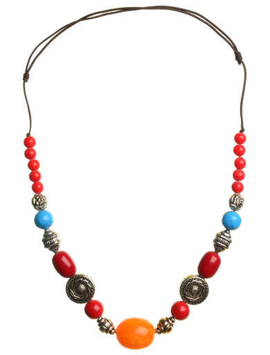 Mittelalter Halskette Lin aus Weißmetall-Resin in Blau-Rot Frontansicht