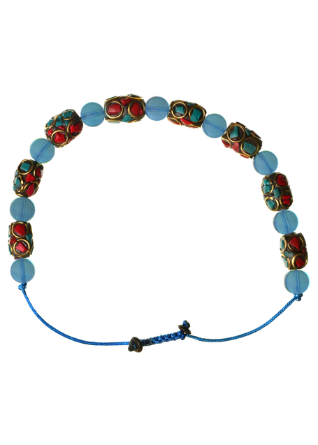Mittelalter Armband Iblis mit Mosaiksteinen aus Messing-Glassteine in Permutfarben bunt Rot-Türkis Rückansicht