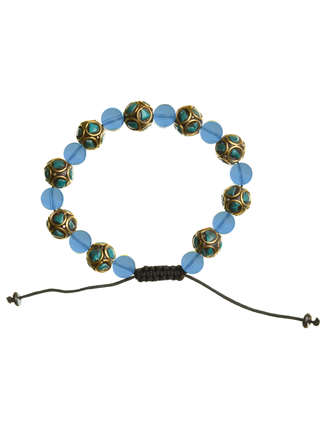Mittelalter Armband Iblis mit Mosaiksteinen aus Messing-Glassteine in Perlmutfarben-Türkis Frontansicht