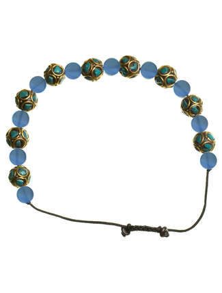 Mittelalter Armband Iblis mit Mosaiksteinen aus Messing-Glassteine in Perlmutfarben-Türkis Frontansicht 3