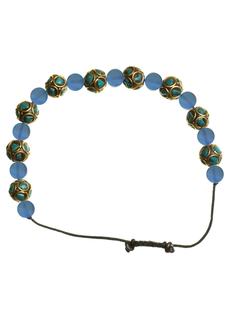 Mittelalter Armband Iblis mit Mosaiksteinen aus Messing-Glassteine in Perlmutfarben-Türkis Frontansicht 3
