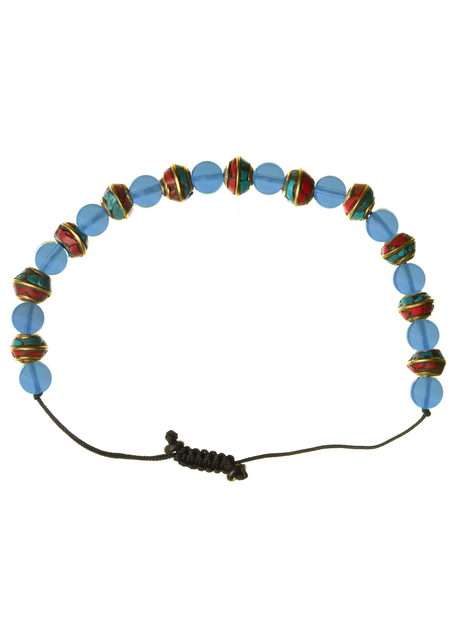 Mittelalter Armband Iblis mit Mosaiksteinen aus Messing-Glassteine in Perlmutfarben-Rot-Türkis Rückansicht