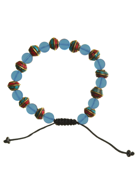 Mittelalter Armband Iblis mit Mosaiksteinen aus Messing-Glassteine in Perlmutfarben-Rot-Türkis Frontansicht