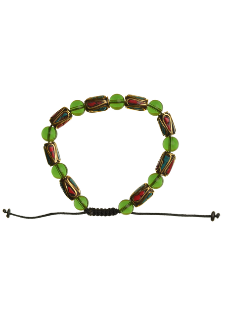 Mittelalter Armband Gyburg mit Mosaikperlen aus Messing-Glassteine in Permutfarben bunt Rot-Türkis Frontansicht
