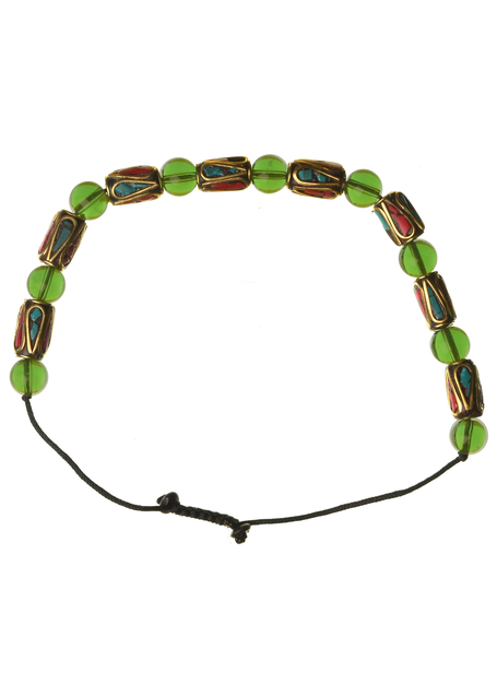 Mittelalter Armband Gyburg mit Mosaikperlen aus Messing-Glassteine in Permutfarben bunt Rot-Türkis Frontansicht 3