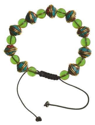 Mittelalter Armband Gyburg mit Mosaikperlen aus Messing-Glassteine in Perlmutfarben-Türkis Frontansicht