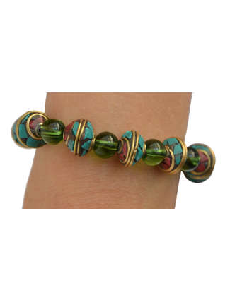 Mittelalter Armband Gyburg mit Mosaikperlen aus Messing-Glassteine in Perlmutfarben-Türkis Frontansicht 2