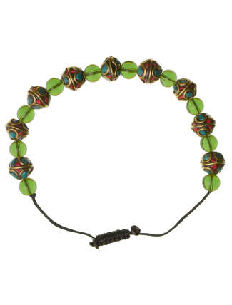 Mittelalter Armband Gyburg mit Mosaikperlen aus Messing-Glassteine in Perlmutfarben-Rot-Türkis Rückansicht