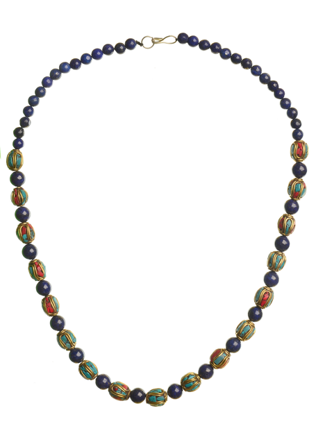 Mittelalter Halskette Blubena Lapis aus Messing-Glassteine in Dunkelblau Frontansicht