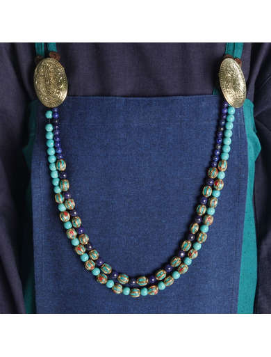 Mittelalter Halskette Blubena Lapis aus Messing-Glassteine in Dunkelblau Frontansicht 3