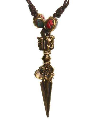 Wikinger Halskette Birkhilt mit Talisman Phurpa aus Messing in Goldgelb Detailansicht
