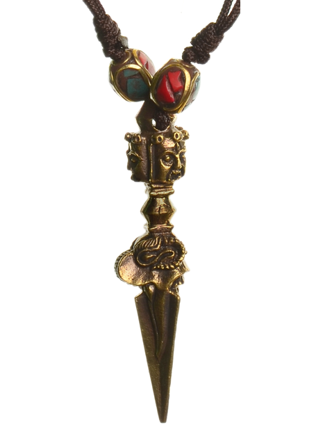 Wikinger Halskette Birkhilt mit Talisman Phurpa aus Messing in Goldgelb Detailansicht