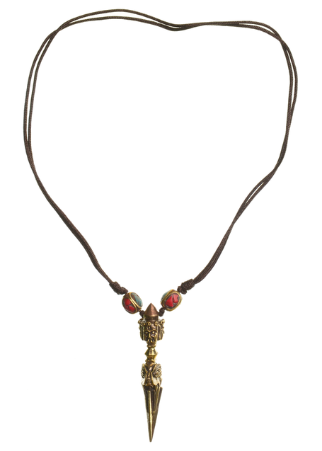 Wikinger Halskette Birkhilt mit Talisman Phurpa aus Messing in Goldgelb Frontansicht