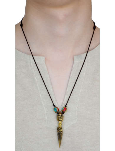 Wikinger Halskette Birkhilt mit Talisman Phurpa aus Messing in Goldgelb Frontansicht 3