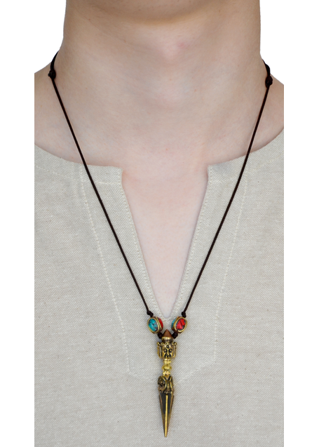 Wikinger Halskette Birkhilt mit Talisman Phurpa aus Messing in Goldgelb Frontansicht 3