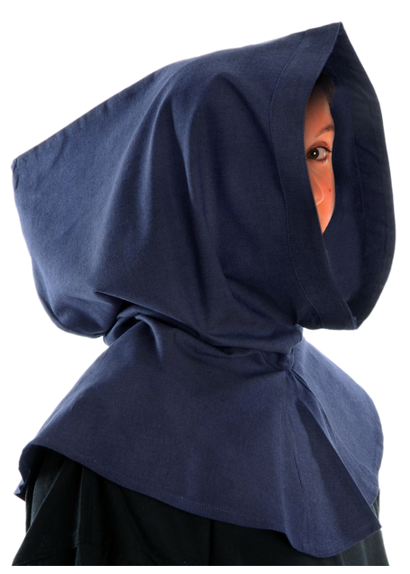 Mittelalter Kapuze Elida in Blau Seitenansicht