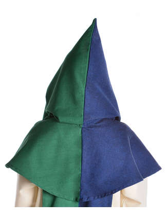 Mittelalter Kapuze Imane in Blau-Grün Rückansicht 2