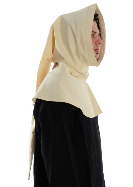 Mittelalter Gugel Aldrian in Beige Seitenansicht