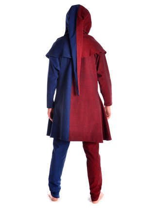 Mittelalter Gugel Etzel in Rot-Blau Rückansicht